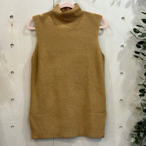 A NEW DAY Mock Neck Ribbed Sweater Vest Size Small NWT Camel Tan Viscose Blend - Picture 2 of 8